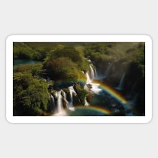 Beautiful waterfall with double rainbows Sticker